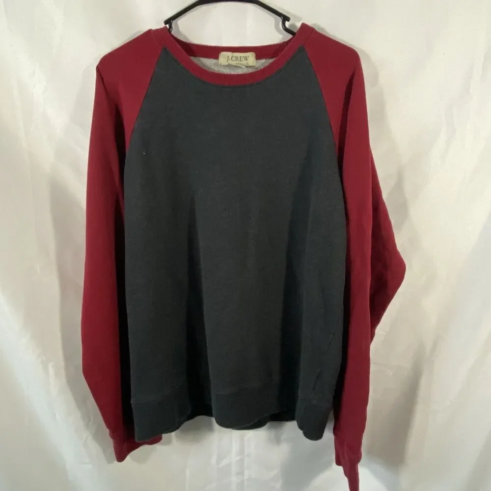 J. Crew Men’s L Sweater Red Gray Cotton Crewneck Pullover Classic Casual Retro
